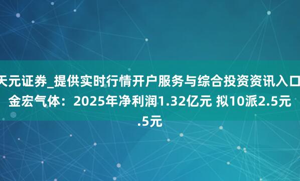 天元证券_提供实时行情开户服务与综合投资资讯入口 金宏气体：2025年净利润1.32亿元 拟10派2.5元