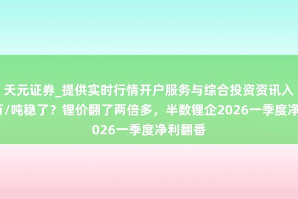 天元证券_提供实时行情开户服务与综合投资资讯入口 20万/吨稳了？锂价翻了两倍多，半数锂企2026一季度净利翻番