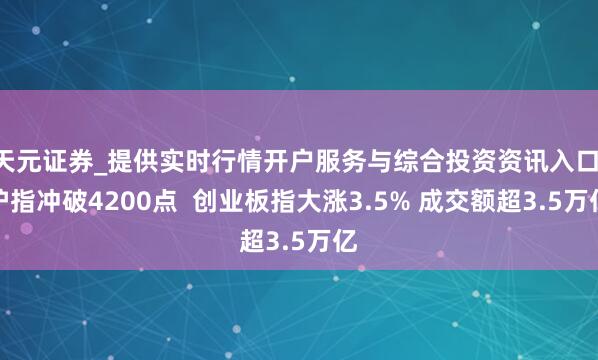 天元证券_提供实时行情开户服务与综合投资资讯入口 沪指冲破4200点  创业板指大涨3.5% 成交额超3.5万亿